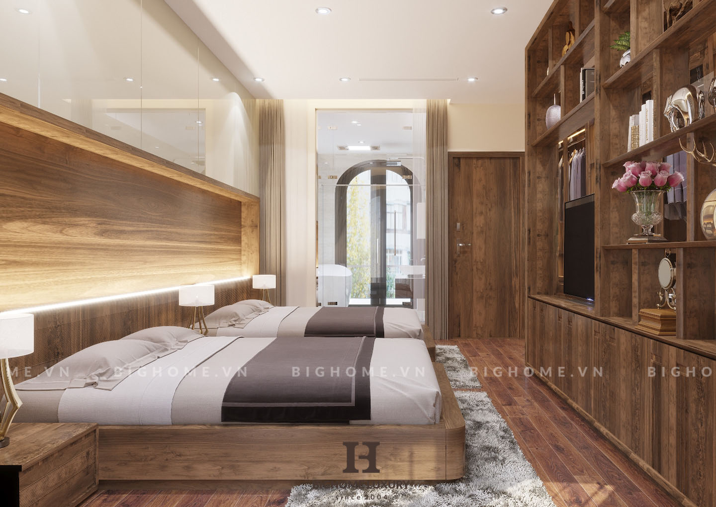 Thiết kế nội thất phòng ngủ lớn của biệt thự Vinhomes Ocean Park sang trọng và ấm áp