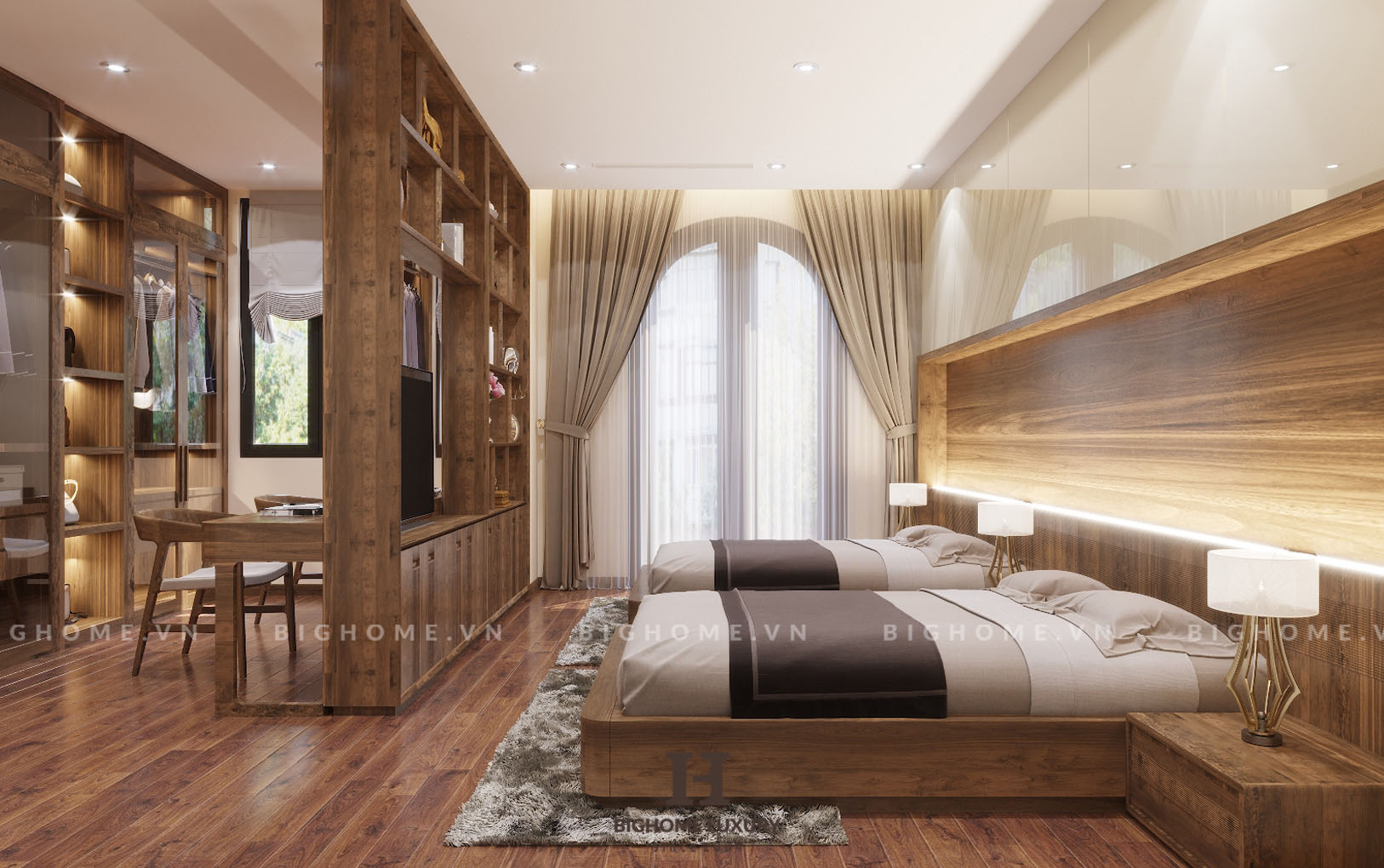 Thiết kế nội thất phòng ngủ lớn của biệt thự Vinhomes Ocean Park  nhẹ nhàng và tinh tế