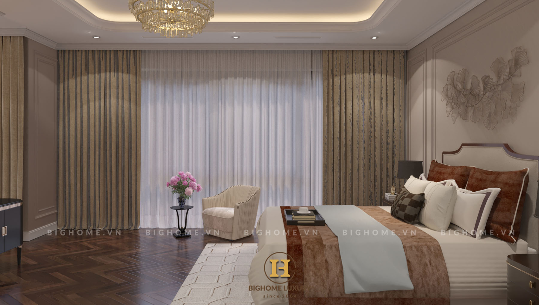 Chi tiết nội thất phòng ngủ master luxury tại Louis Hoang Mai