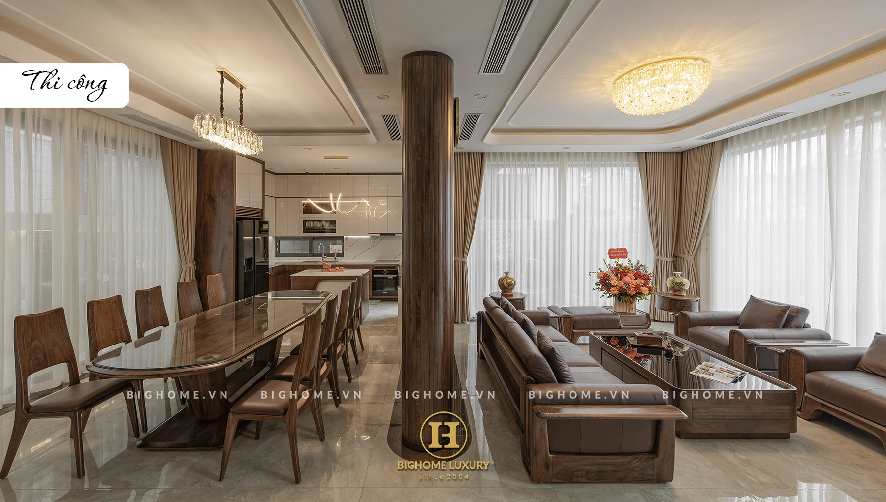 NỘI THẤT BIỆT THỰ GỖ ÓC CHÓ OCEAN PARK: Thi công đẹp hơn thiết kế 3D