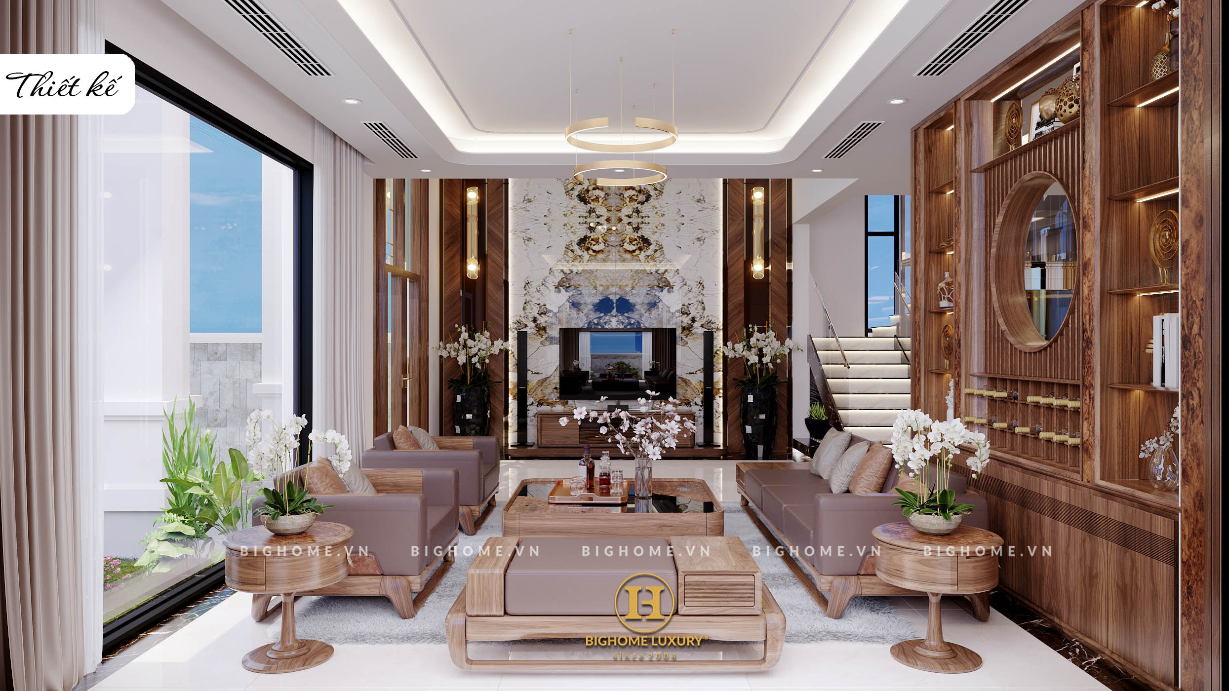 NỘI THẤT BIỆT THỰ GỖ ÓC CHÓ OCEAN PARK: Thi công đẹp hơn thiết kế 3D