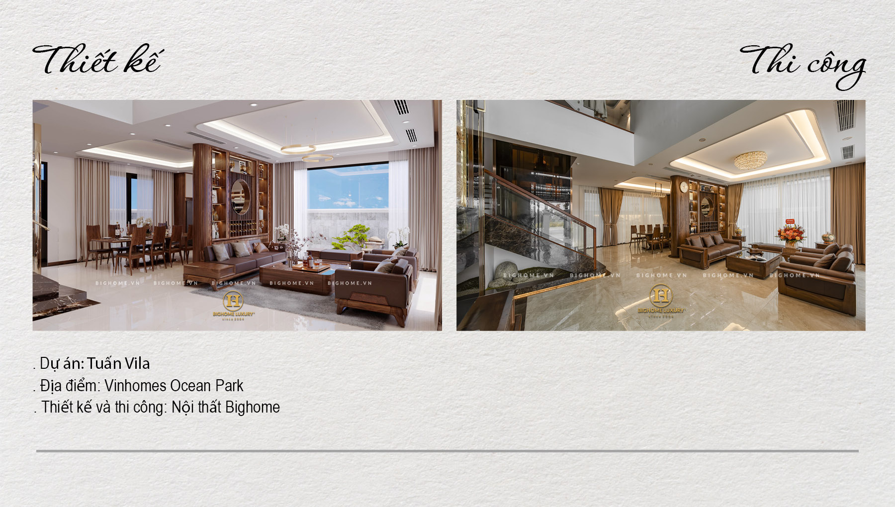 NỘI THẤT BIỆT THỰ GỖ ÓC CHÓ OCEAN PARK: Thi công đẹp hơn thiết kế 3D