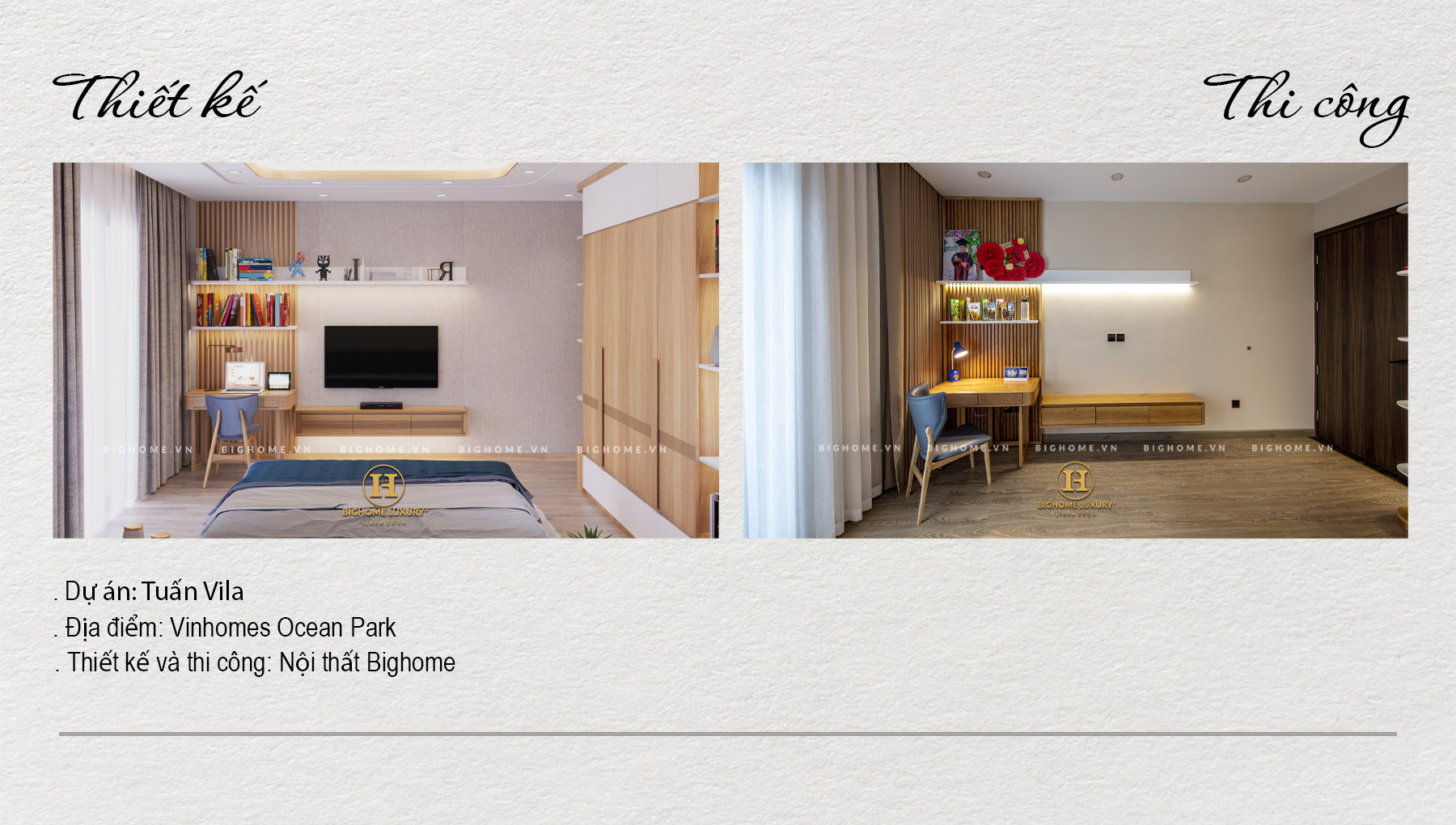 NỘI THẤT BIỆT THỰ GỖ ÓC CHÓ OCEAN PARK: Thi công đẹp hơn thiết kế 3D