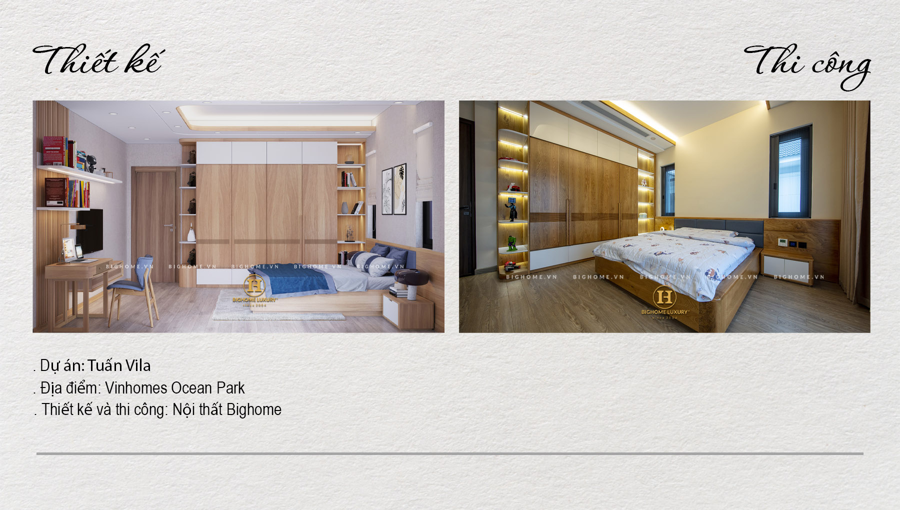 NỘI THẤT BIỆT THỰ GỖ ÓC CHÓ OCEAN PARK: Thi công đẹp hơn thiết kế 3D